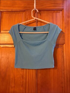 a new day Light Blue Ribbed Square Neck Crop Top